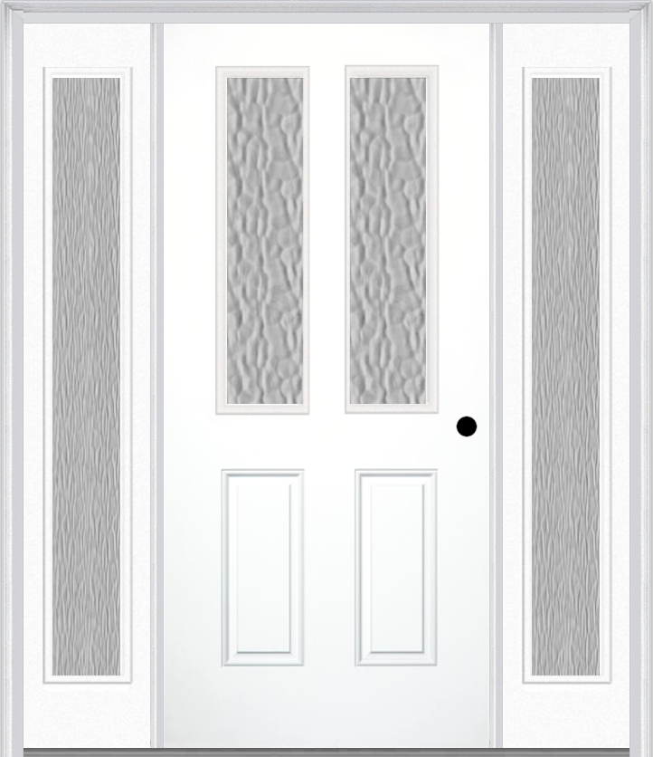 MMI 2-1/2 Lite 2 Panel 3'0" X 6'8" Textured/Privacy Fiberglass Smooth Exterior Prehung Door With 2 Full Lite Textured/Privacy Glass Sidelights 692