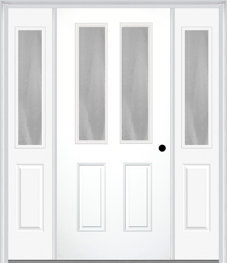 MMI 2-1/2 Lite 2 Panel 3'0" X 6'8" Textured/Privacy Fiberglass Smooth Exterior Prehung Door With 2 Half Lite Textured/Privacy Glass Sidelights 692