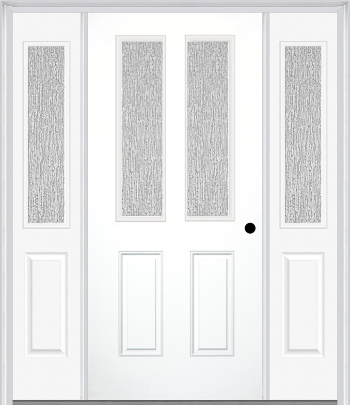 MMI 2-1/2 Lite 2 Panel 3'0" X 6'8" Textured/Privacy Fiberglass Smooth Exterior Prehung Door With 2 Half Lite Textured/Privacy Glass Sidelights 692