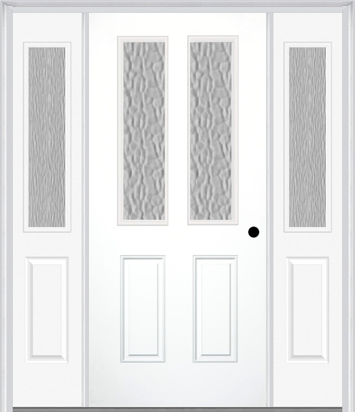 MMI 2-1/2 Lite 2 Panel 3'0" X 6'8" Textured/Privacy Fiberglass Smooth Exterior Prehung Door With 2 Half Lite Textured/Privacy Glass Sidelights 692