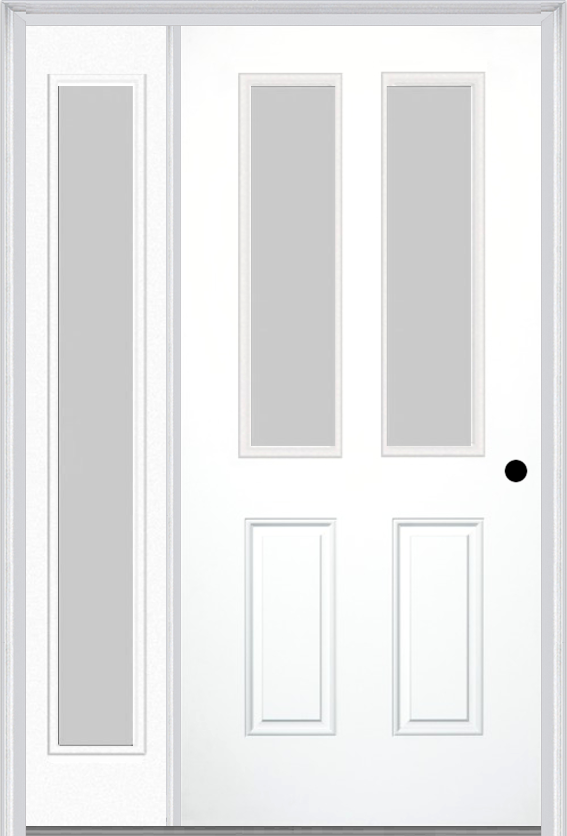 MMI 2-1/2 Lite 2 Panel 3'0" X 6'8" Textured/Privacy Fiberglass Smooth Exterior Prehung Door With 1 Full Lite Textured/Privacy Glass Sidelight 692