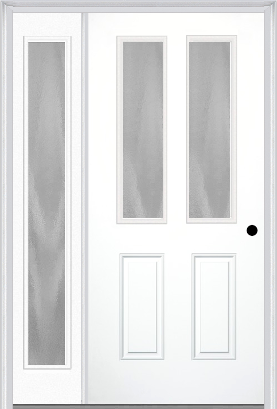 MMI 2-1/2 Lite 2 Panel 3'0" X 6'8" Textured/Privacy Fiberglass Smooth Exterior Prehung Door With 1 Full Lite Textured/Privacy Glass Sidelight 692