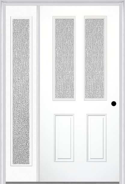 MMI 2-1/2 Lite 2 Panel 3'0" X 6'8" Textured/Privacy Fiberglass Smooth Exterior Prehung Door With 1 Full Lite Textured/Privacy Glass Sidelight 692