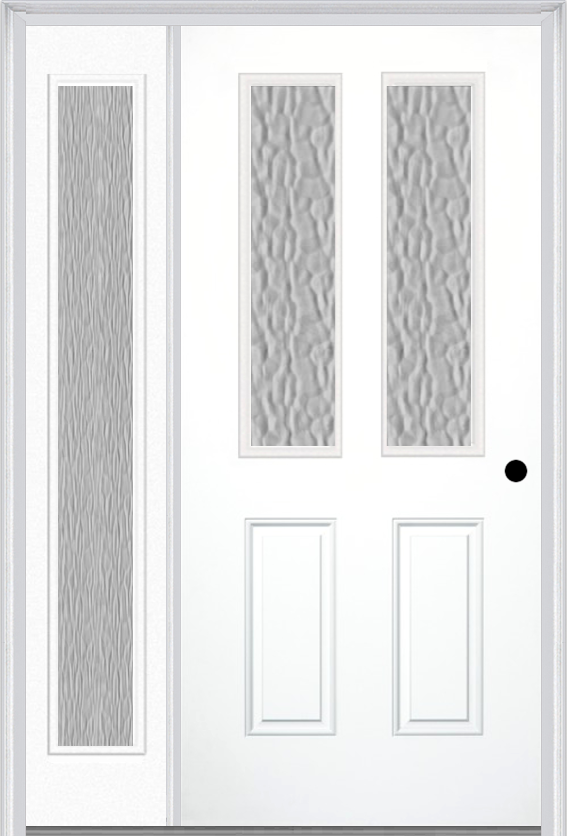MMI 2-1/2 Lite 2 Panel 3'0" X 6'8" Textured/Privacy Fiberglass Smooth Exterior Prehung Door With 1 Full Lite Textured/Privacy Glass Sidelight 692