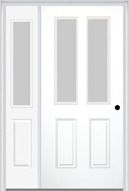 MMI 2-1/2 Lite 2 Panel 3'0" X 6'8" Textured/Privacy Fiberglass Smooth Exterior Prehung Door With 1 Half Lite Textured/Privacy Glass Sidelight 692