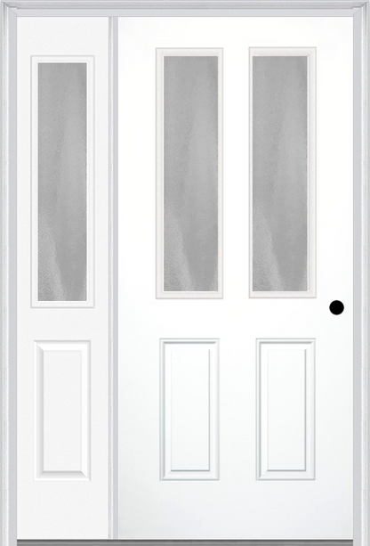 MMI 2-1/2 Lite 2 Panel 3'0" X 6'8" Textured/Privacy Fiberglass Smooth Exterior Prehung Door With 1 Half Lite Textured/Privacy Glass Sidelight 692