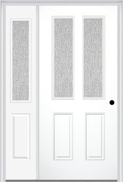 MMI 2-1/2 Lite 2 Panel 3'0" X 6'8" Textured/Privacy Fiberglass Smooth Exterior Prehung Door With 1 Half Lite Textured/Privacy Glass Sidelight 692