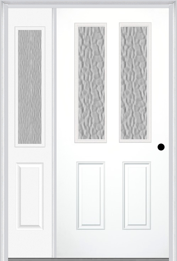 MMI 2-1/2 Lite 2 Panel 3'0" X 6'8" Textured/Privacy Fiberglass Smooth Exterior Prehung Door With 1 Half Lite Textured/Privacy Glass Sidelight 692