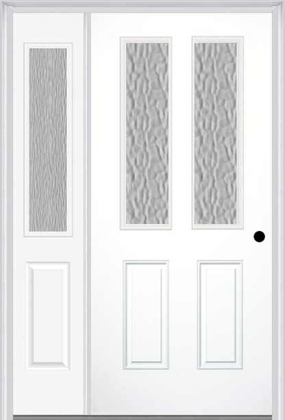 MMI 2-1/2 Lite 2 Panel 3'0" X 6'8" Textured/Privacy Fiberglass Smooth Exterior Prehung Door With 1 Half Lite Textured/Privacy Glass Sidelight 692