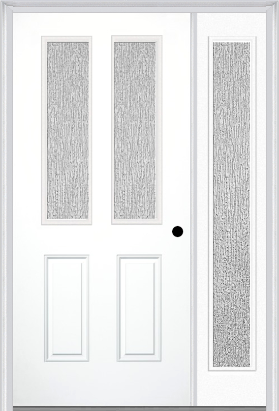MMI 2-1/2 Lite 2 Panel 3'0" X 6'8" Textured/Privacy Fiberglass Smooth Exterior Prehung Door With 1 Full Lite Textured/Privacy Glass Sidelight 692