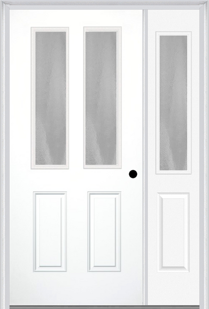 MMI 2-1/2 Lite 2 Panel 3'0" X 6'8" Textured/Privacy Fiberglass Smooth Exterior Prehung Door With 1 Half Lite Textured/Privacy Glass Sidelight 692