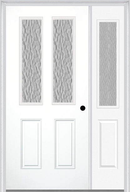 MMI 2-1/2 Lite 2 Panel 3'0" X 6'8" Textured/Privacy Fiberglass Smooth Exterior Prehung Door With 1 Half Lite Textured/Privacy Glass Sidelight 692