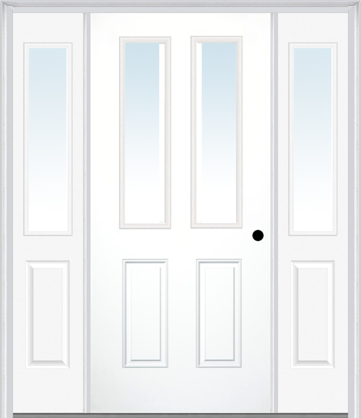 MMI 2-1/2 Lite 2 Panel 3'0" X 6'8" Fiberglass Smooth Exterior Prehung Door With 2 Half Lite Clear Glass Sidelights 62
