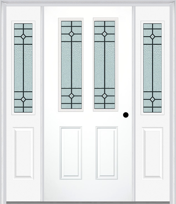 MMI 2-1/2 Lite 2 Panel 6'8" Fiberglass Smooth Beaufort Patina Exterior Prehung Door With 2 Half Lite Beaufort Patina Decorative Glass Sidelights 692