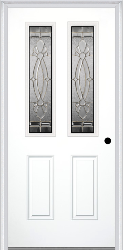 MMI 2-1/2 Lite 2 Panel 6'8" Fiberglass Smooth Belaire Zinc Decorative Glass Exterior Prehung Door 692