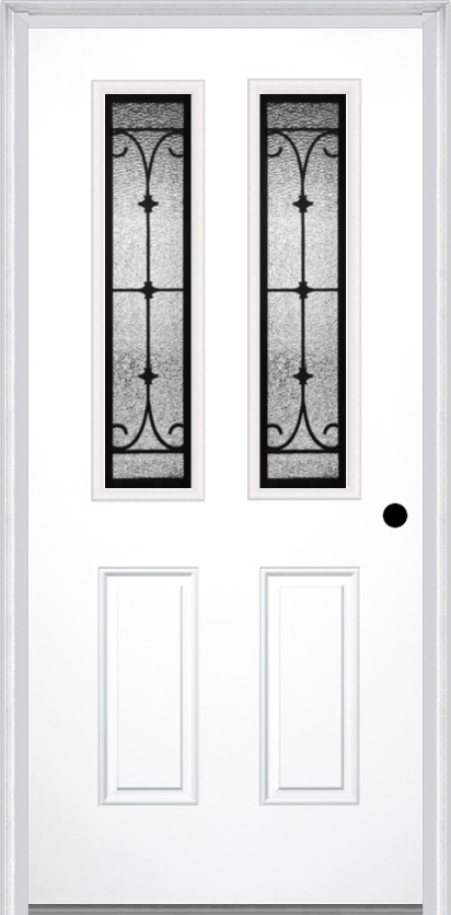 MMI 2-1/2 Lite 2 Panel 6'8" Fiberglass Smooth Chateau Wrought Iron Decorative Glass Exterior Prehung Door 692