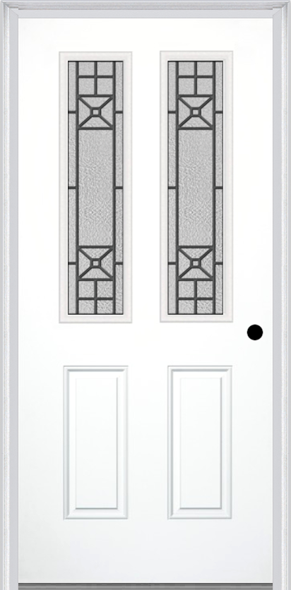 MMI 2-1/2 Lite 2 Panel 6'8" Fiberglass Smooth Courtyard Nickel Vein Wrought Iron Decorative Glass Exterior Prehung Door 692