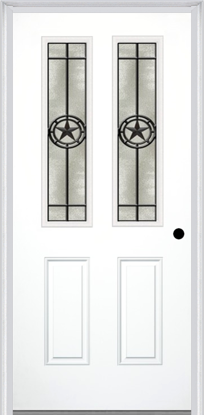 MMI 2-1/2 Lite 2 Panel 6'8" Fiberglass Smooth Elegant Star Wrought Iron Decorative Glass Exterior Prehung Door 692