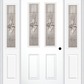 MMI 2-1/2 Lite 2 Panel 6'8" Fiberglass Smooth Heirlooms Brass Or Heirlooms Satin Nickel Exterior Prehung Door With 2 Half Lite Heirlooms Brass/Satin Nickel Decorative Glass Sidelights 692