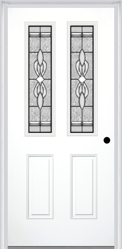 MMI 2-1/2 Lite 2 Panel 6'8" Fiberglass Smooth Jamestown Patina Decorative Glass Exterior Prehung Door 692