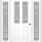 MMI 2-1/2 LITE 2 PANEL 6'8" FIBERGLASS SMOOTH JAMESTOWN PATINA EXTERIOR PREHUNG DOOR WITH 2 FULL LITE JAMESTOWN PATINA DECORATIVE GLASS SIDELIGHTS 692