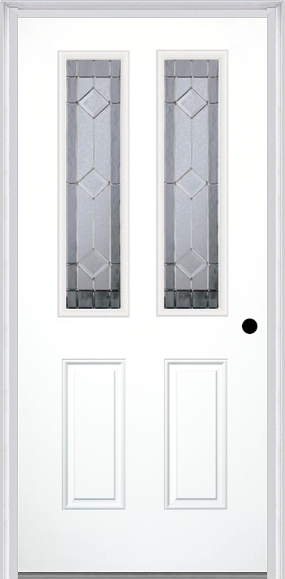 MMI 2-1/2 Lite 2 Panel 6'8" Fiberglass Smooth Majestic Nickel Decorative Glass Exterior Prehung Door 692