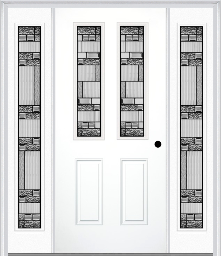 MMI 2-1/2 Lite 2 Panel 6'8" Fiberglass Smooth Metro Patina Exterior Prehung Door With 2 Full Lite Metro Patina Decorative Glass Sidelights 692