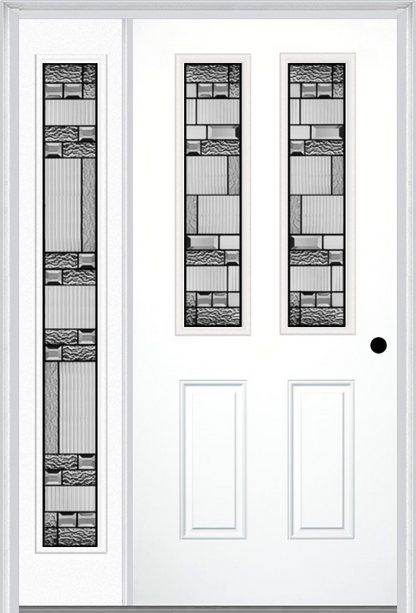 MMI 2-1/2 Lite 2 Panel 6'8" Fiberglass Smooth Metro Patina Exterior Prehung Door With 1 Full Lite Metro Patina Decorative Glass Sidelight 692