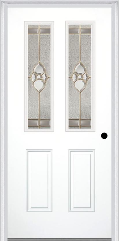 MMI 2-1/2 Lite 2 Panel 6'8" Fiberglass Smooth Nouveau Nickel Or Nouveau Patina Decorative Glass Exterior Prehung Door 692