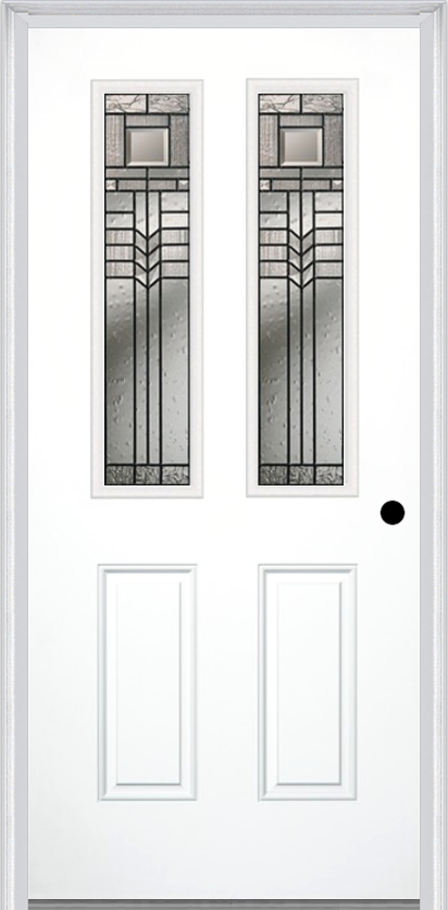 MMI 2-1/2 Lite 2 Panel 6'8" Fiberglass Smooth Oak Park Patina Decorative Glass Exterior Prehung Door 692