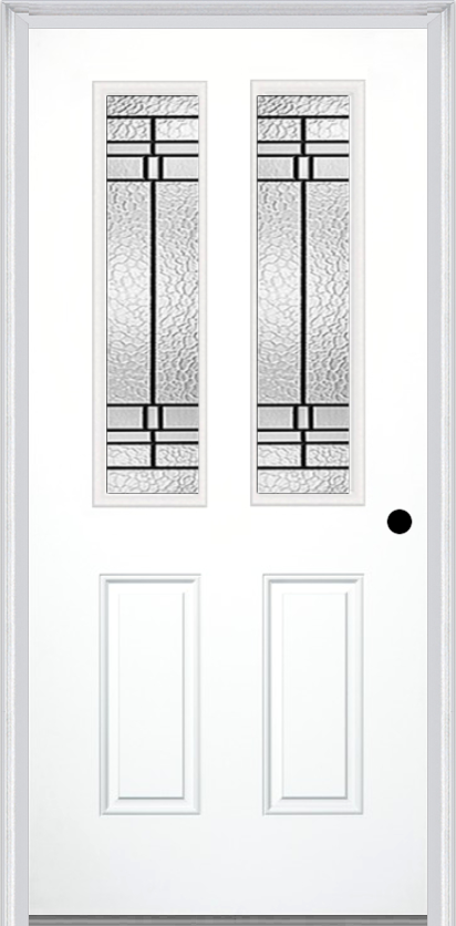 MMI 2-1/2 Lite 2 Panel 6'8" Fiberglass Smooth Pembrook Patina Decorative Glass Exterior Prehung Door 692