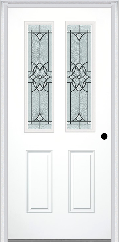 MMI 2-1/2 Lite 2 Panel 6'8" Fiberglass Smooth Selwyn Patina Decorative Glass Exterior Prehung Door 692