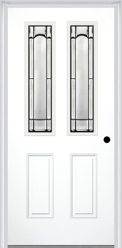 MMI 2-1/2 Lite 2 Panel 6'8" Fiberglass Smooth Soleil Patina Decorative Glass Exterior Prehung Door 692