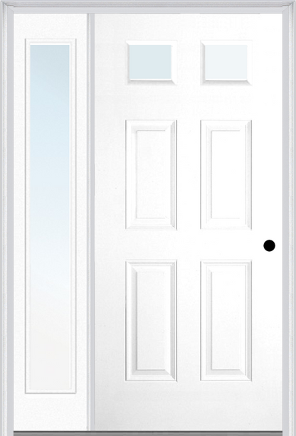 MMI 2-1/4 LITE 4 PANEL 3'0" X 6'8" FIBERGLASS SMOOTH EXTERIOR PREHUNG DOOR WITH 1 FULL LITE CLEAR GLASS SIDELIGHT 23