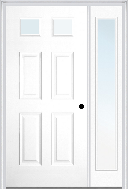 MMI 2-1/4 Lite 4 Panel 3'0" X 6'8" Fiberglass Smooth Exterior Prehung Door With 1 Full Lite Clear Glass Sidelight 23