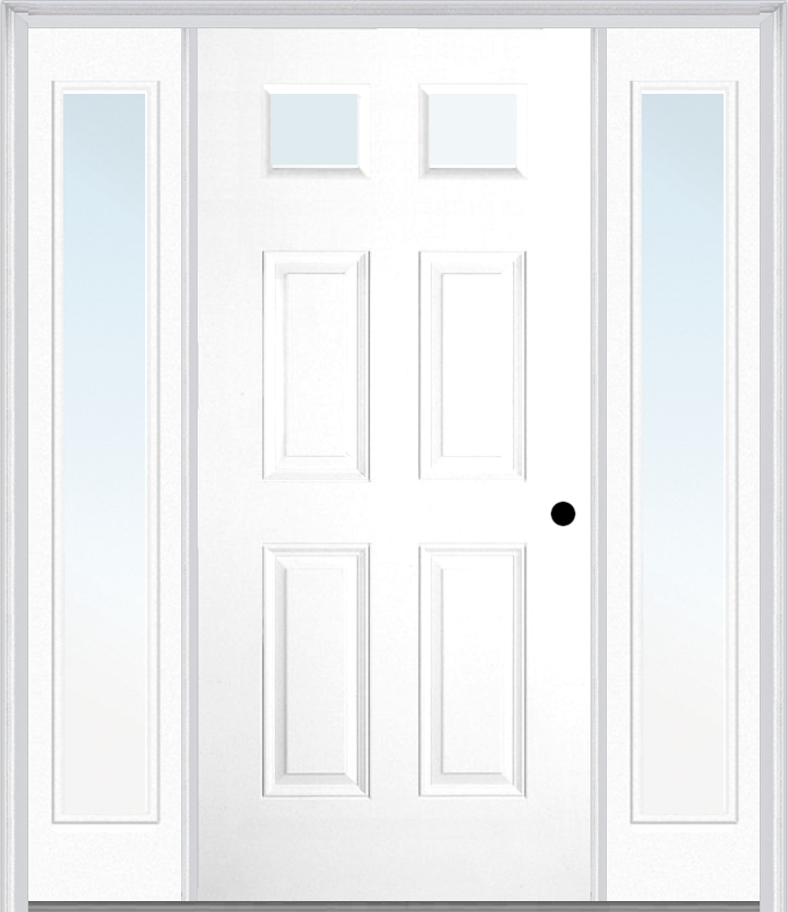 MMI 2-1/4 Lite 4 Panel 3'0" X 6'8" Fiberglass Smooth Exterior Prehung Door With 2 Full Lite Clear Glass Sidelights 23