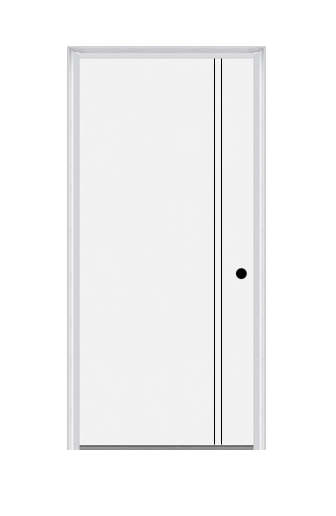 MMI DECORATIVE FLUSH 6'8" OR 8'0" FIBERGLASS SMOOTH FINGER JOINTED PRIMED EXTERIOR PREHUNG DOOR
