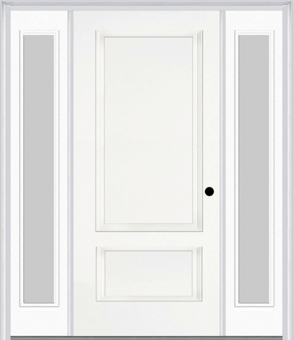 MMI 2 Panel 3'0" X 6'8" Fiberglass Smooth Exterior Prehung Door With 2 Full Lite Clear Or Privacy/Textured Glass Sidelights 110