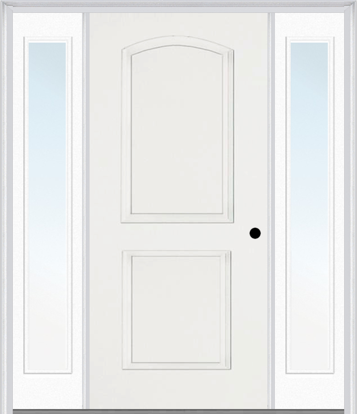 MMI 2 Panel Arch 3'0" X 6'8" Fiberglass Smooth Exterior Prehung Door With 2 Full Lite Clear Or Privacy/Textured Glass Sidelights 22