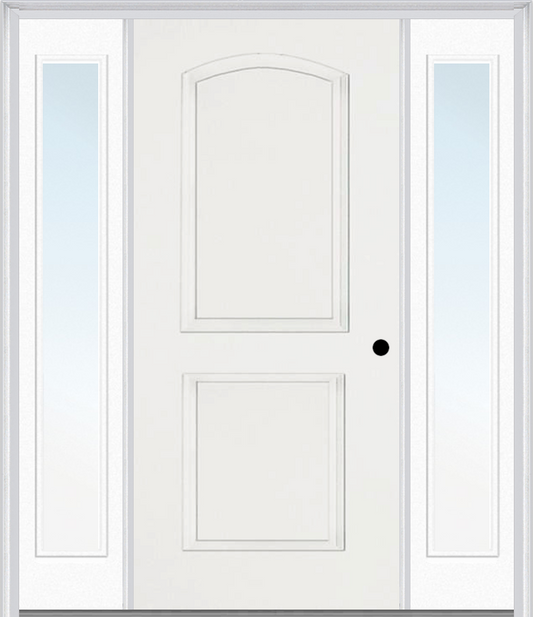 MMI 2 Panel Arch 3'0" X 6'8" Fiberglass Smooth Exterior Prehung Door With 2 Full Lite Clear Or Privacy/Textured Glass Sidelights 22