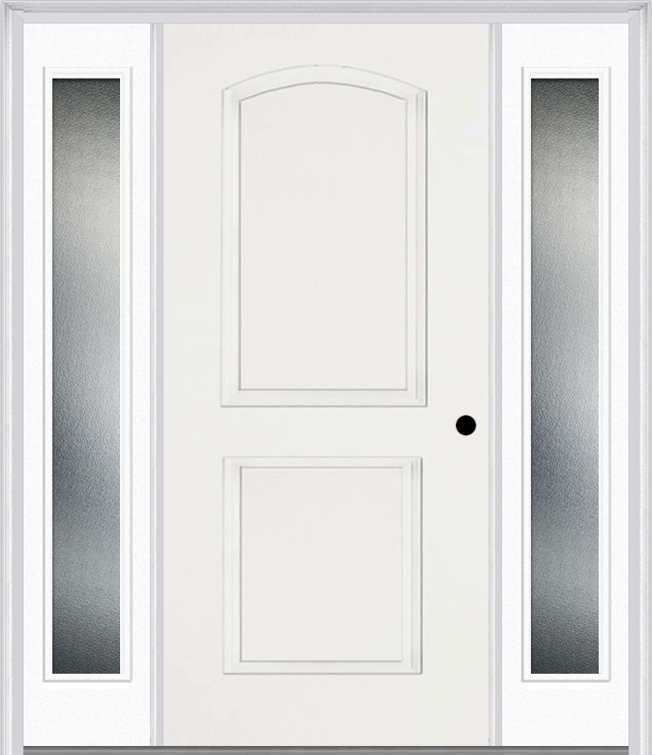 MMI 2 Panel Arch 3'0" X 6'8" Fiberglass Smooth Exterior Prehung Door With 2 Full Lite Clear Or Privacy/Textured Glass Sidelights 22