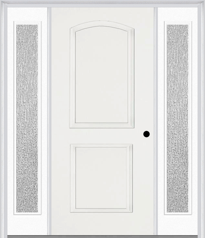 MMI 2 Panel Arch 3'0" X 6'8" Fiberglass Smooth Exterior Prehung Door With 2 Full Lite Clear Or Privacy/Textured Glass Sidelights 22