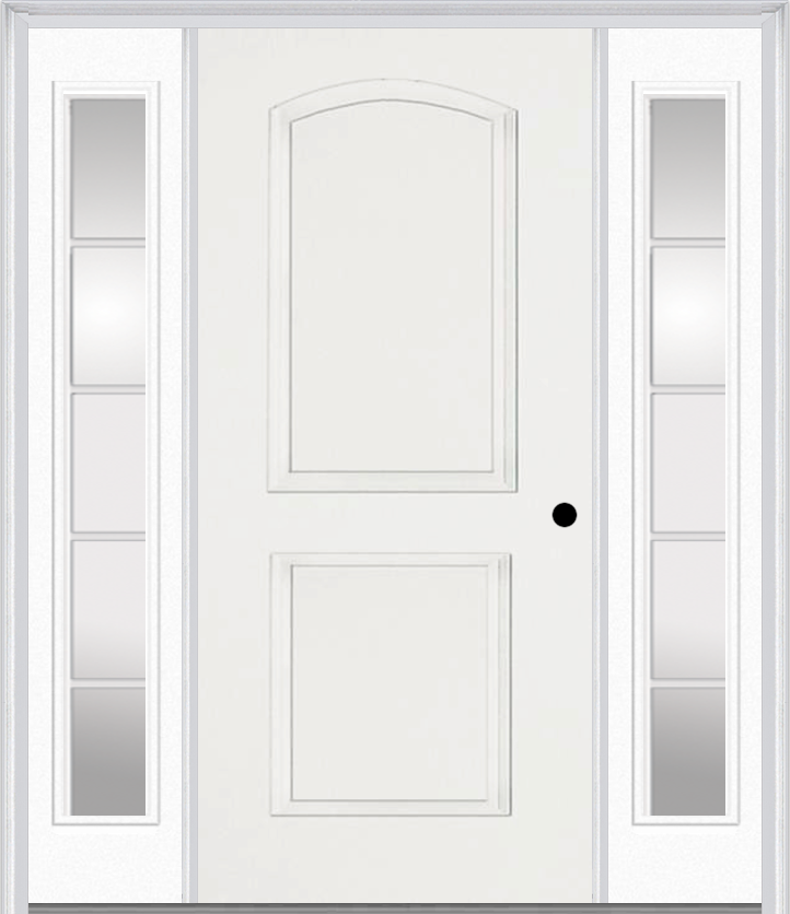 MMI 2 Panel Arch 3'0" X 6'8" Fiberglass Smooth Exterior Prehung Door With 2 Full Lite SDL Grilles Glass Sidelights 22