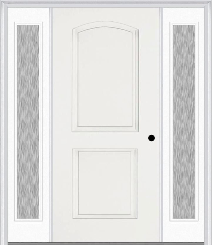 MMI 2 Panel Arch 3'0" X 6'8" Fiberglass Smooth Exterior Prehung Door With 2 Full Lite Clear Or Privacy/Textured Glass Sidelights 22