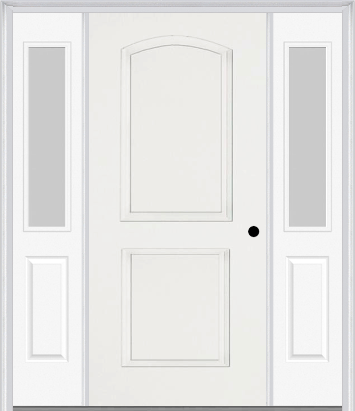 MMI 2 Panel Arch 3'0" X 6'8" Fiberglass Smooth Exterior Prehung Door With 2 Half Lite Clear Or Privacy/Textured Glass Sidelights 22