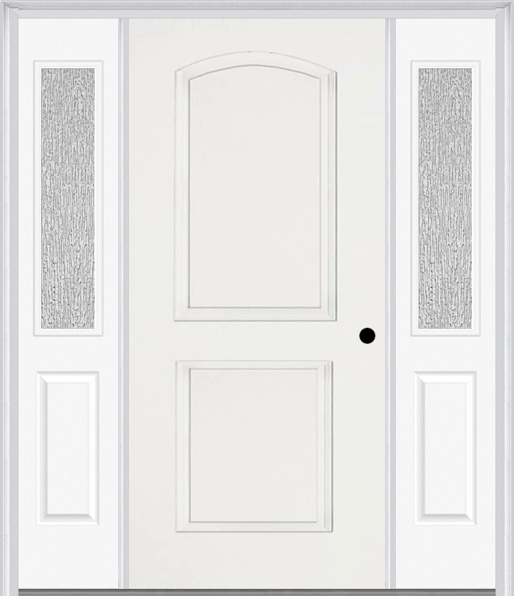 MMI 2 Panel Arch 3'0" X 6'8" Fiberglass Smooth Exterior Prehung Door With 2 Half Lite Clear Or Privacy/Textured Glass Sidelights 22