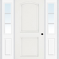 MMI 2 Panel Arch 3'0" X 6'8" Fiberglass Smooth Exterior Prehung Door With 2 Half Lite SDL Grilles Glass Sidelights 22