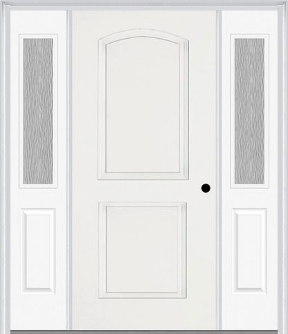 MMI 2 PANEL ARCH 3'0" X 6'8" FIBERGLASS SMOOTH EXTERIOR PREHUNG DOOR WITH 2 HALF LITE CLEAR OR PRIVACY/TEXTURED GLASS SIDELIGHTS 22