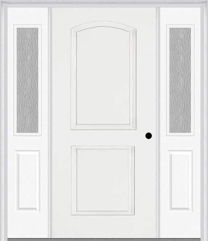 MMI 2 Panel Arch 3'0" X 6'8" Fiberglass Smooth Exterior Prehung Door With 2 Half Lite Clear Or Privacy/Textured Glass Sidelights 22