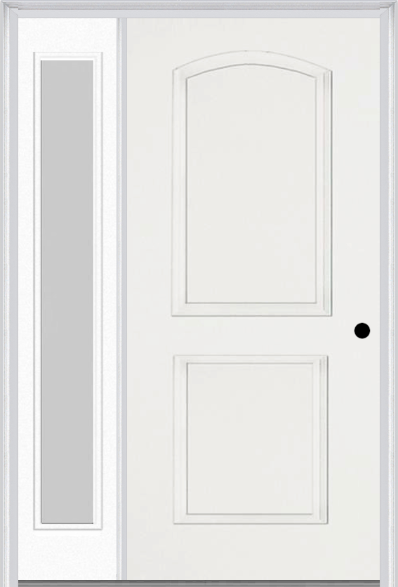 MMI 2 Panel Arch 3'0" X 6'8" Fiberglass Smooth Exterior Prehung Door With 1 Full Lite Clear Or Privacy/Textured Glass Sidelight 22